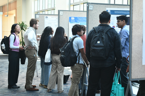 A group of fellows browsing research posters