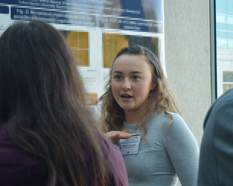 Fellows talking at a poster session